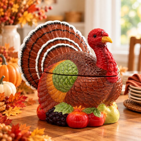 Ceramic Traditional Turkey Cookie Jar, Home Décor, Gift for Her, Gift for Mom, Kitchen Décor, Fall Décor, Thanksgiving Décor